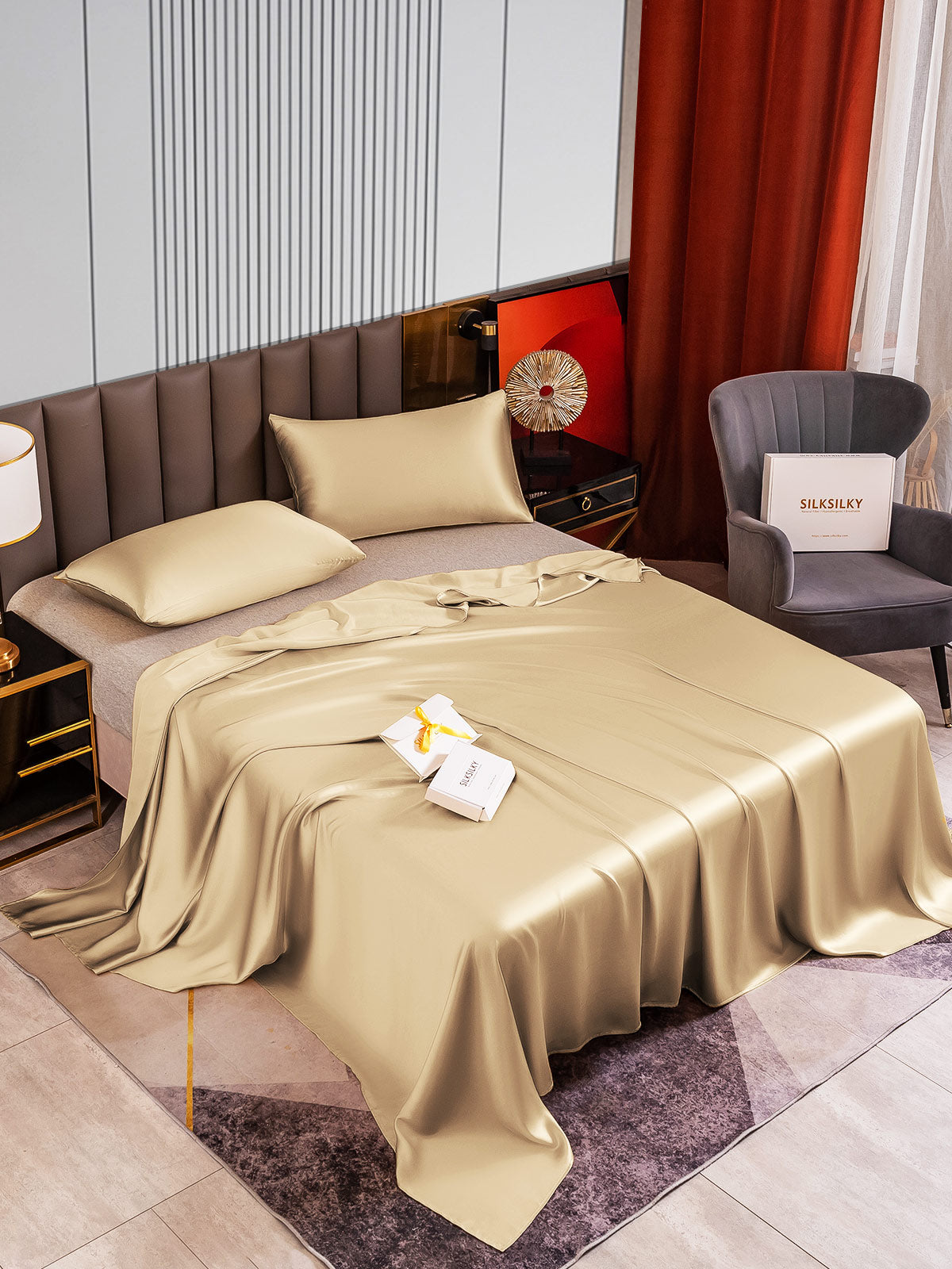[Beige] SilkSilky-UK 22Momme Pure Silk Bedding Set 002