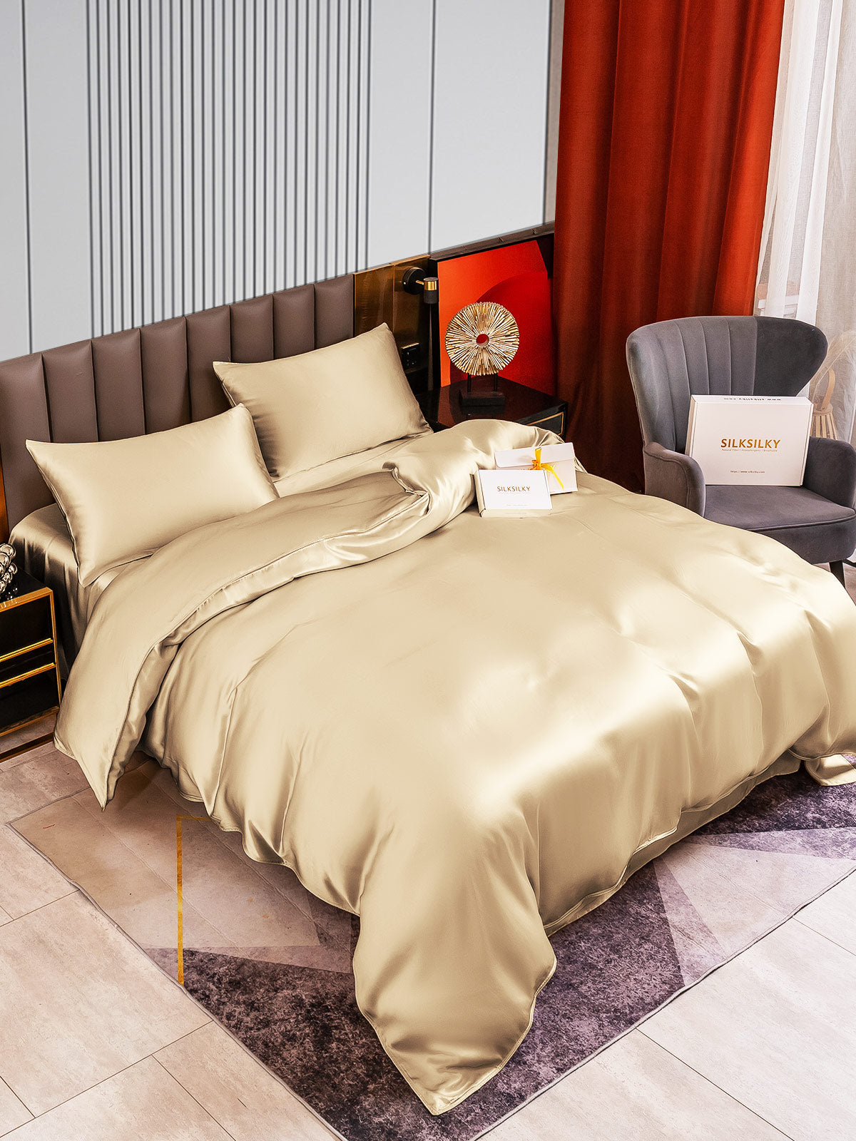 [Beige] SilkSilky-UK 22Momme Pure Silk Bedding Set 003