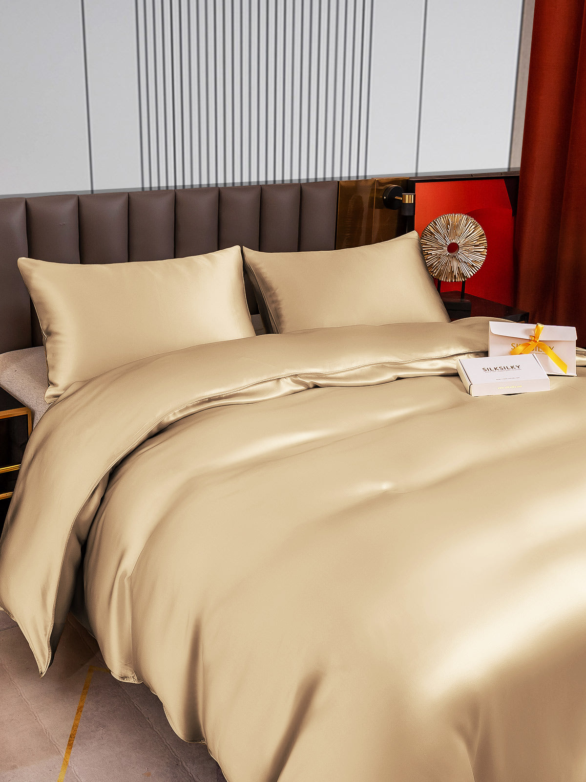 [Beige] SilkSilky-UK 22Momme Pure Silk Bedding Set 003