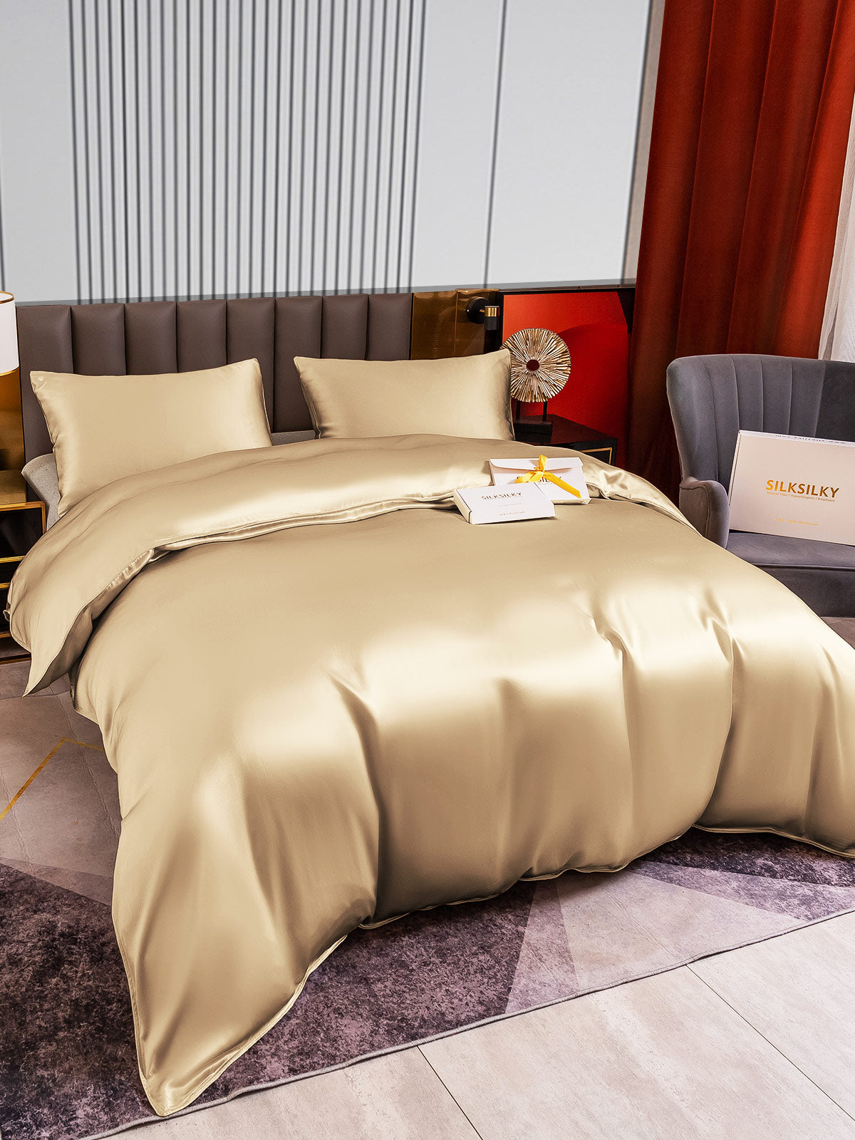 [Beige] SilkSilky-UK 22Momme Pure Silk Bedding Set 004
