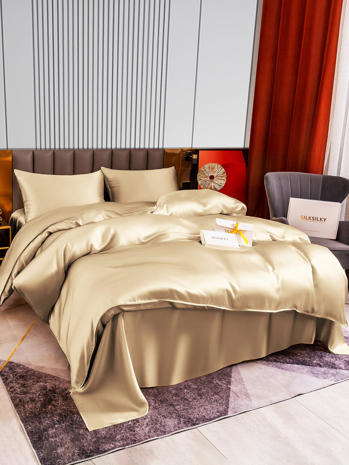 [Beige] SilkSilky-UK 22Momme Pure Silk Bedding Set 005