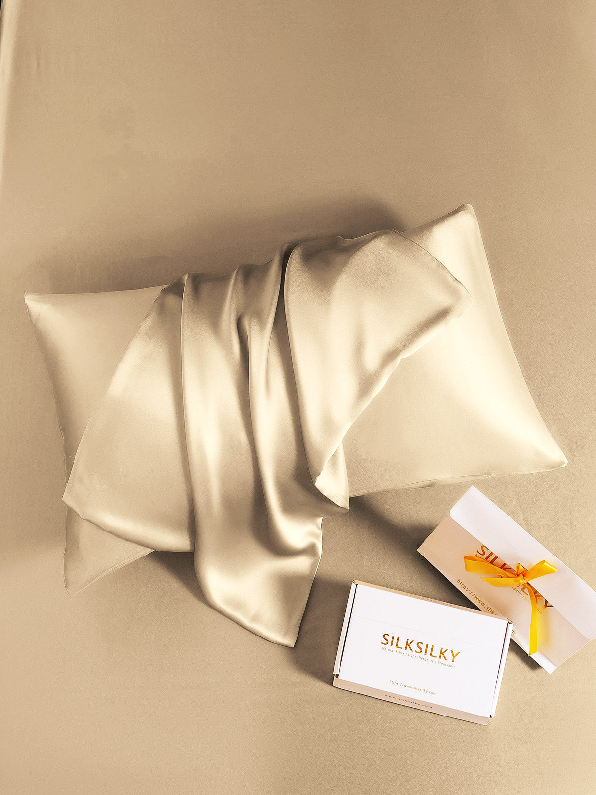 [Beige] SilkSilky-UK 22Momme Pure Silk Pillowcase 001
