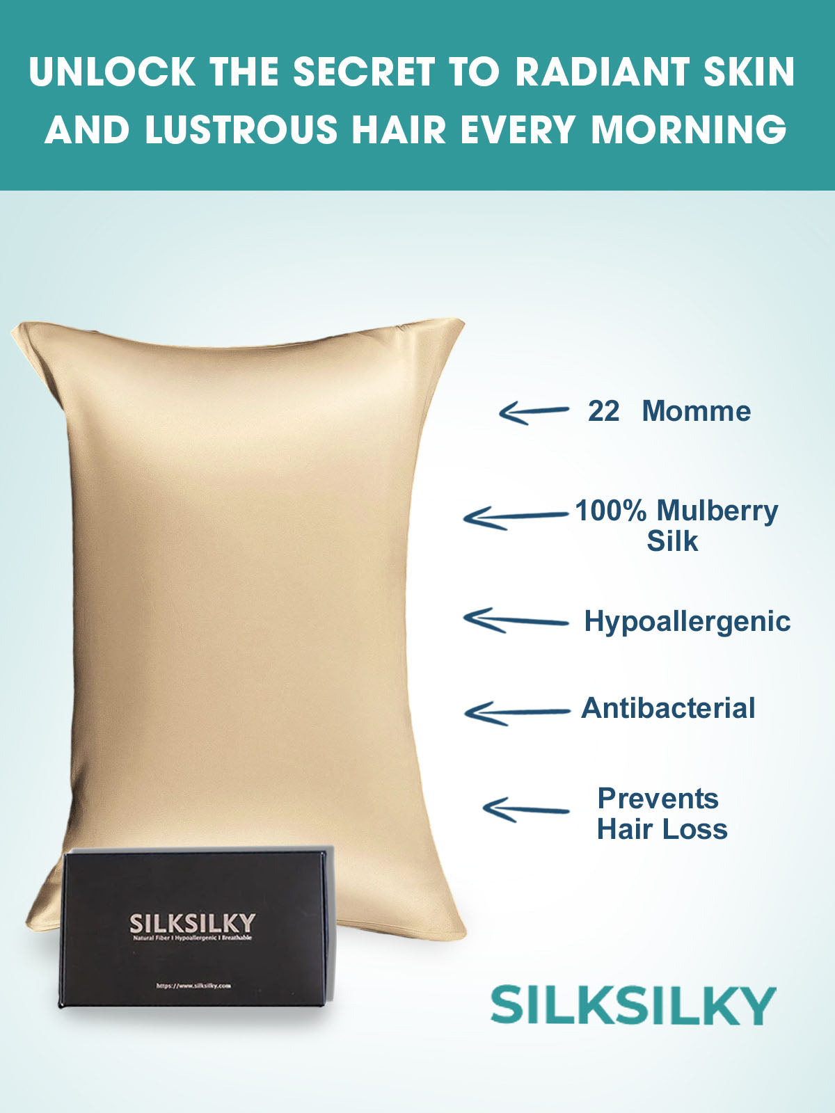 [Beige] SilkSilky-UK 22Momme Pure Silk Pillowcase 003