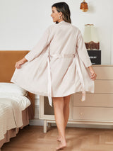 [Beige] SilkSilky-UK Pure Silk Long Sleeve Nightgown&Robe Set 003
