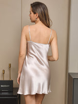 [Beige] SilkSilky-UK Half Sleeve V Neck Nightdress&Dressing gowns 006