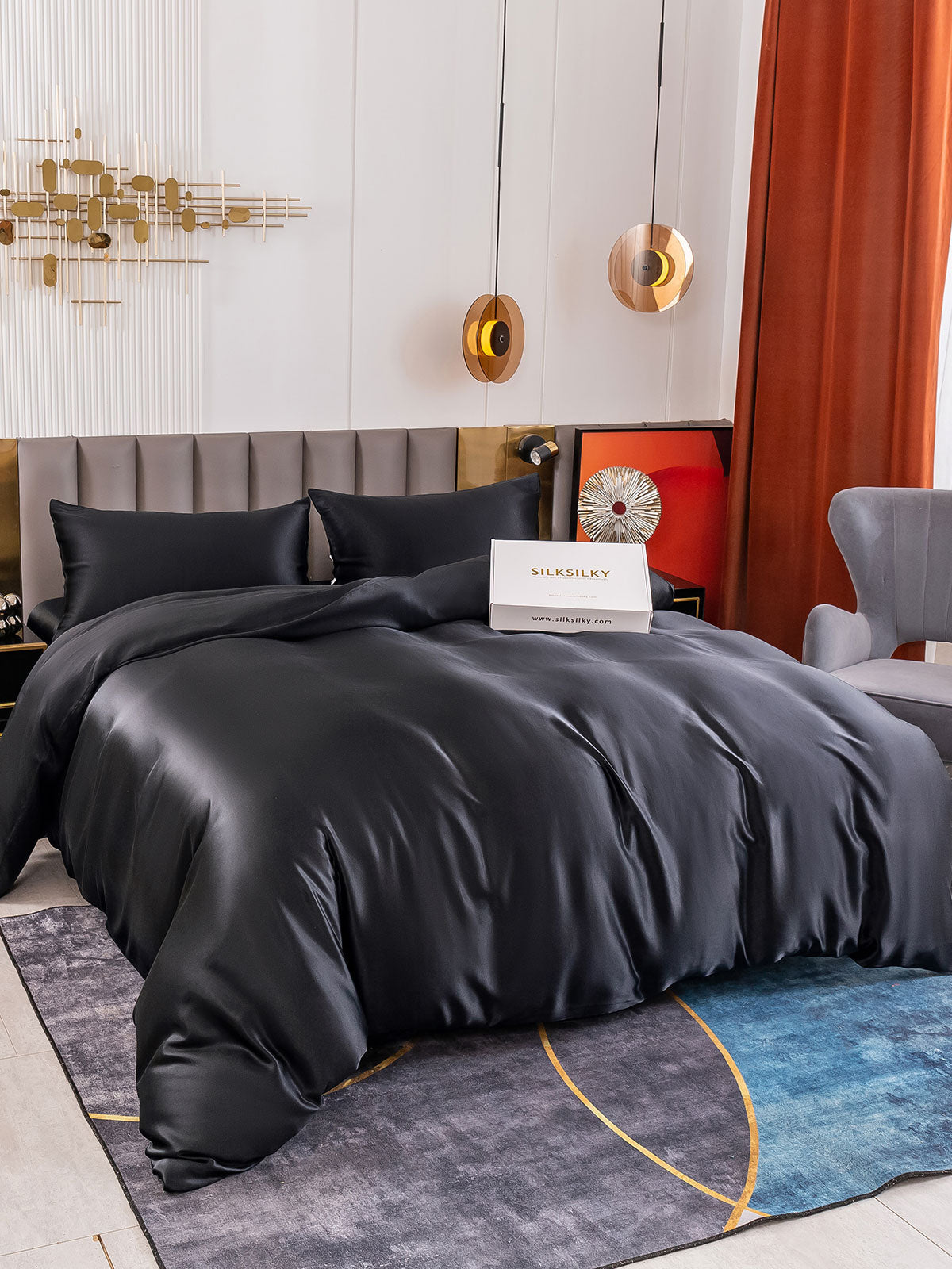 [Black] SilkSilky-UK 19Momme Pure Silk Bedding Set 001