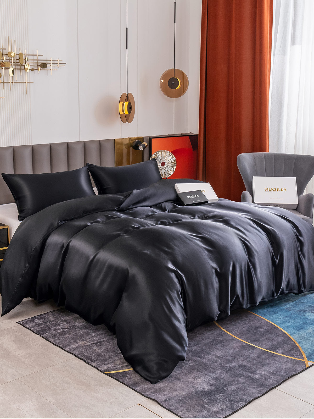 [Black] SilkSilky-UK 19Momme Pure Silk Bedding Set 001