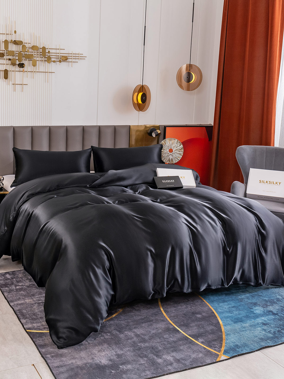 [Black] SilkSilky-UK 19Momme Pure Silk Bedding Set 003