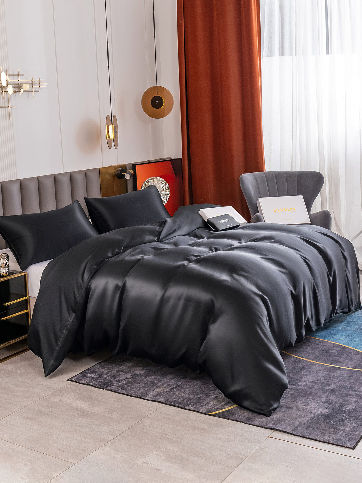 [Black] SilkSilky-UK 19Momme Pure Silk Bedding Set 004