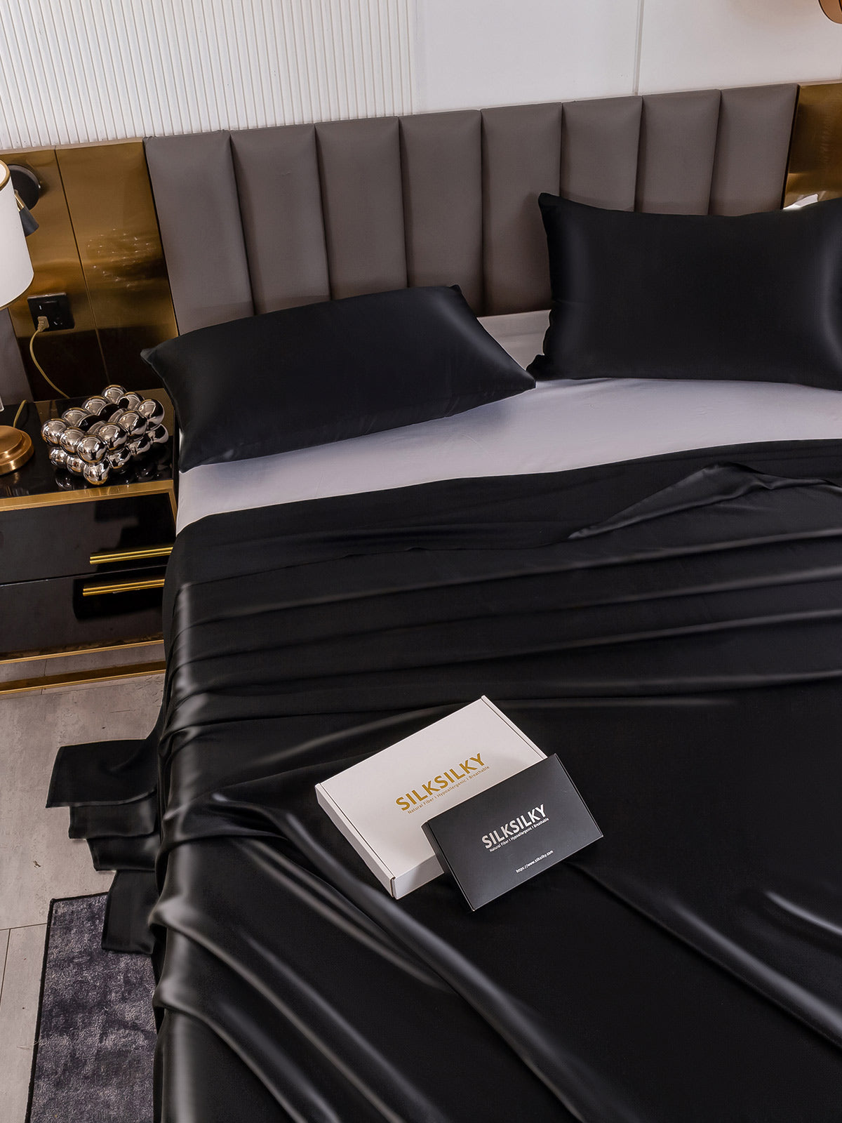 [Black] SilkSilky-UK 19Momme Pure Silk Bedding Set 005
