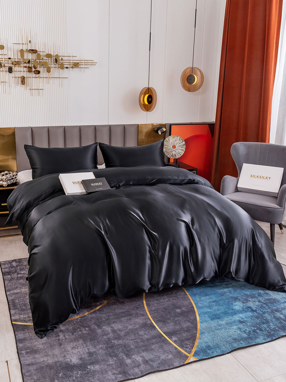 [Black] SilkSilky-UK 19Momme Pure Silk Bedding Set 005