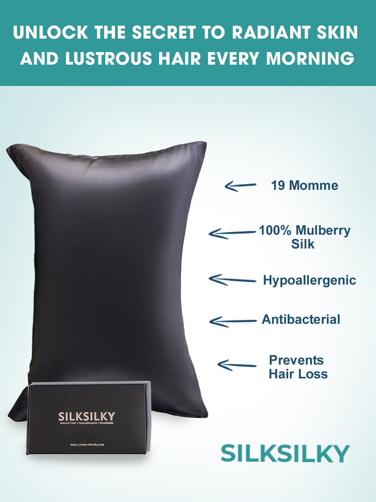 [Black] SilkSilky-UK 19Momme Pure Silk Pillowcase 004