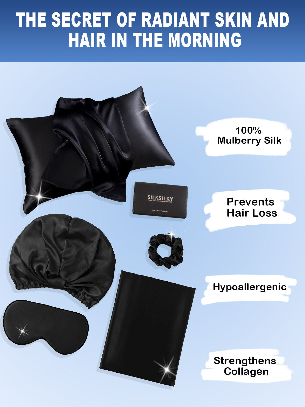 [Black] SilkSilky-UK 19Momme Pure Silk Pillowcase Set 002