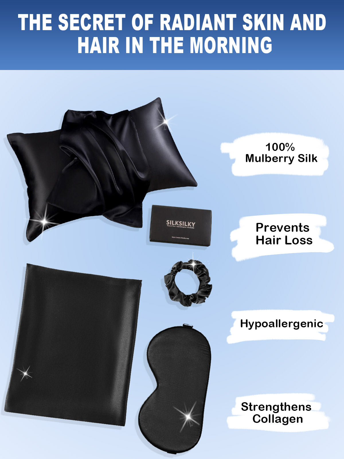 [Black] SilkSilky-UK 19Momme Pure Silk Pillowcase Set 002