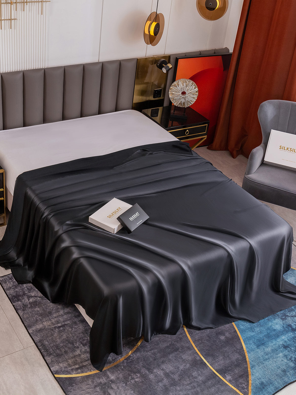 [Black] SilkSilky-UK 19Momme Pure Silk Sheet 001