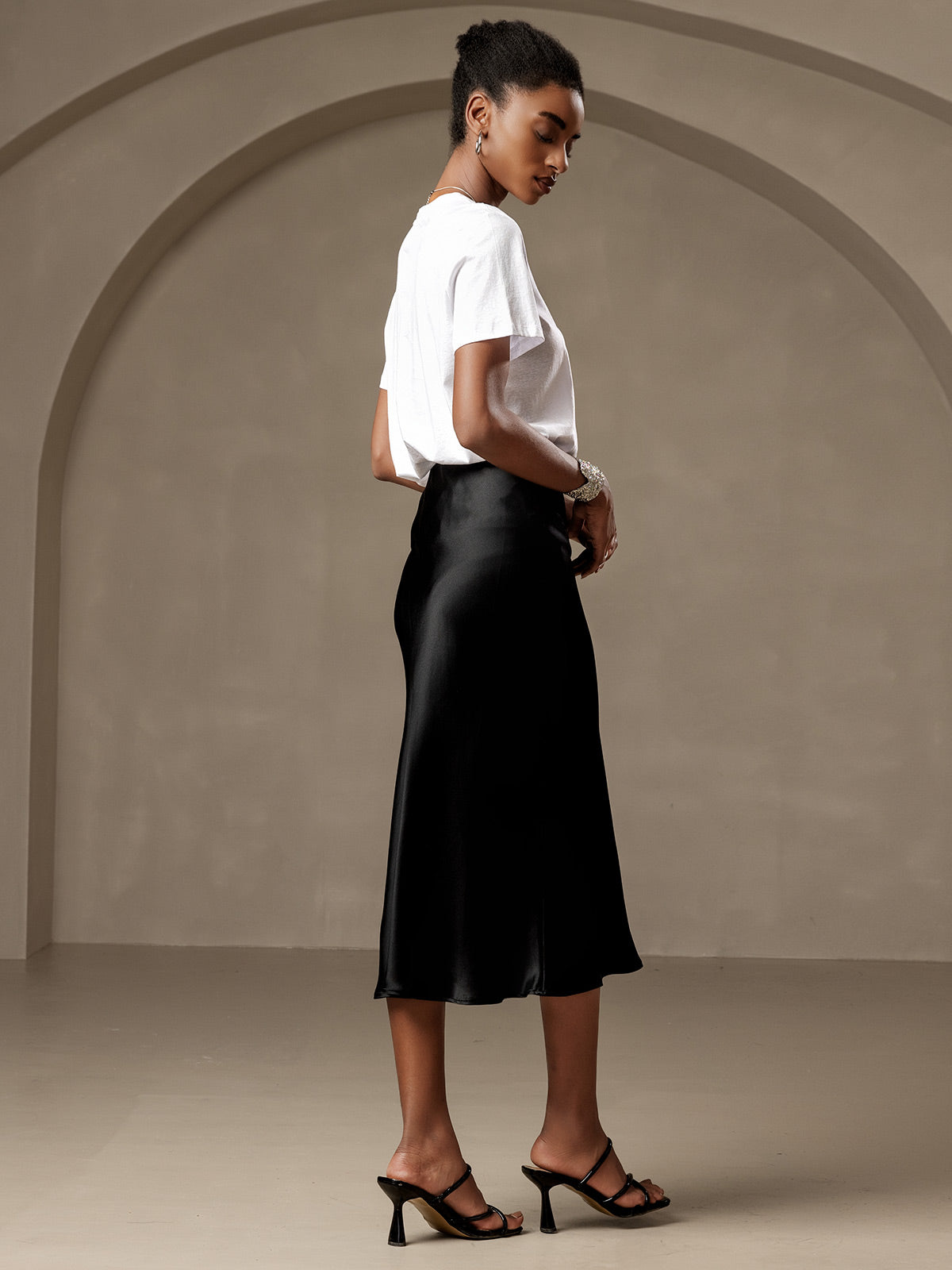 [Black] SilkSilky-UK 19Momme Pure Silk Skirt 002