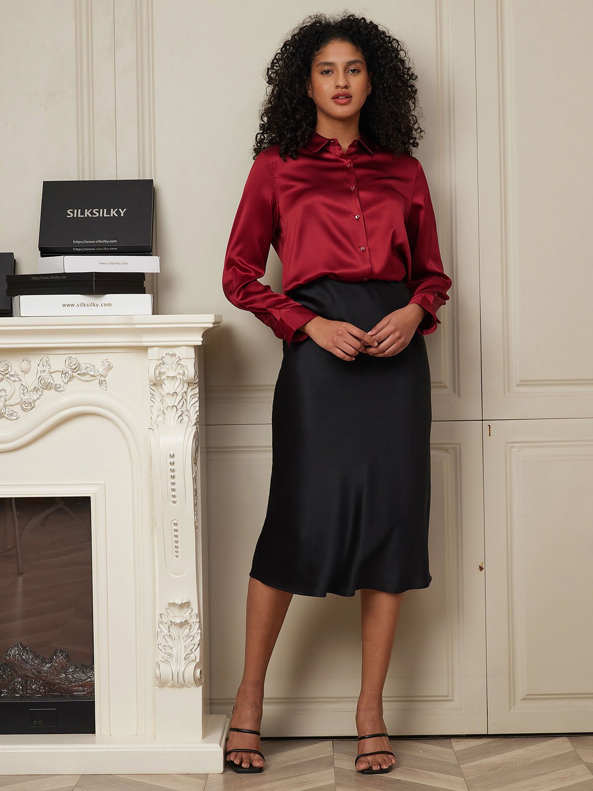 [Black] SilkSilky-UK 19Momme Pure Silk Skirt 003