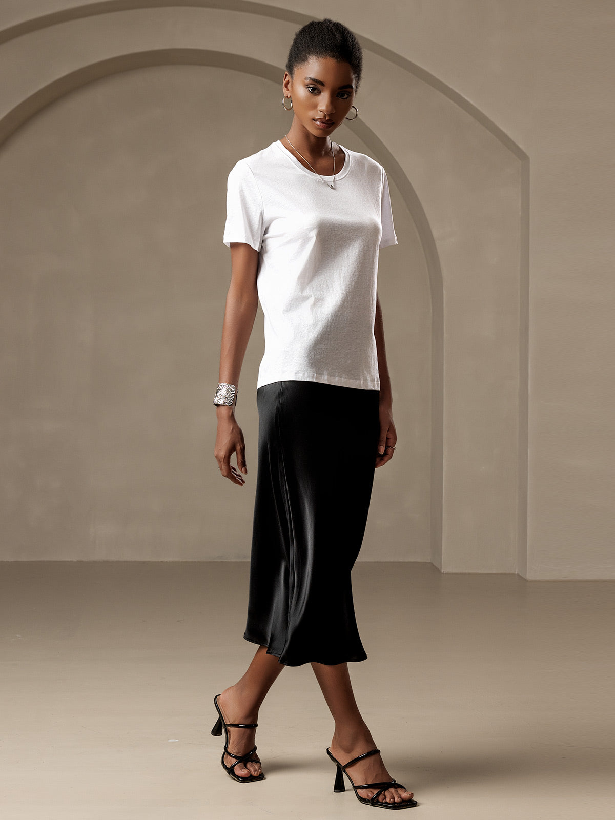 [Black] SilkSilky-UK 19Momme Pure Silk Skirt 003