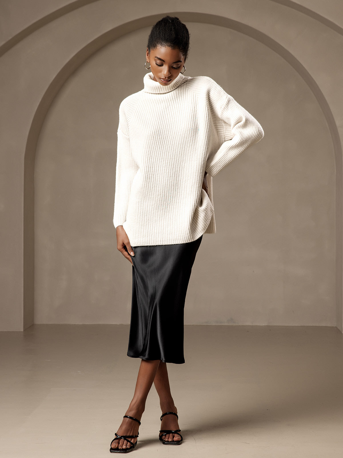 [Black] SilkSilky-UK 19Momme Pure Silk Skirt 006