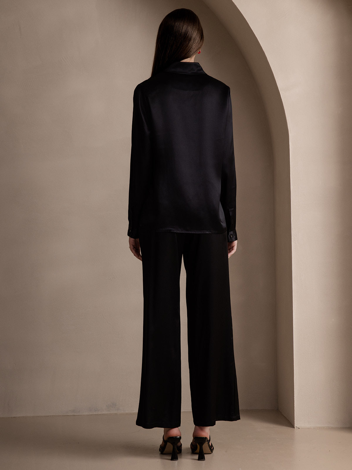 [Black] SilkSilky-UK 19Momme Silk Collar Women's Shirt 002
