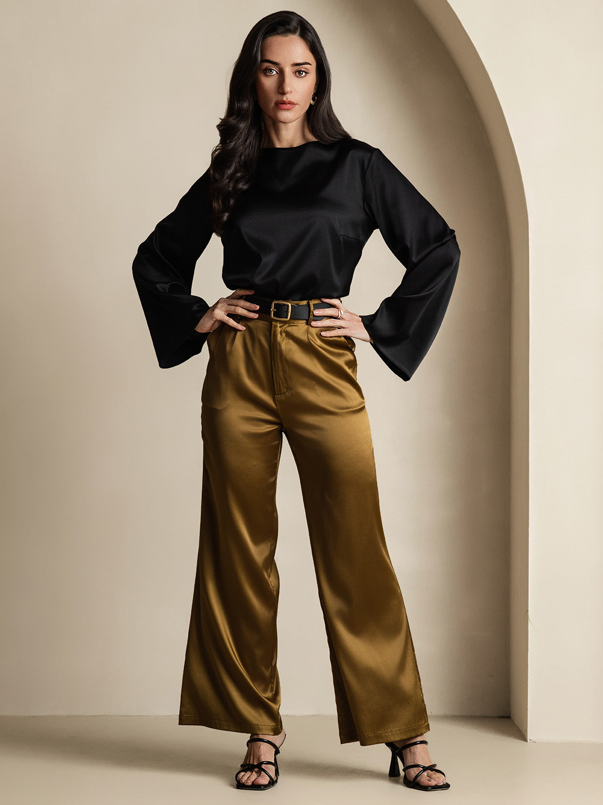 [Black] SilkSilky-UK 19Momme Silk Long Sleeve Round Neck Women's T-Shirt 007