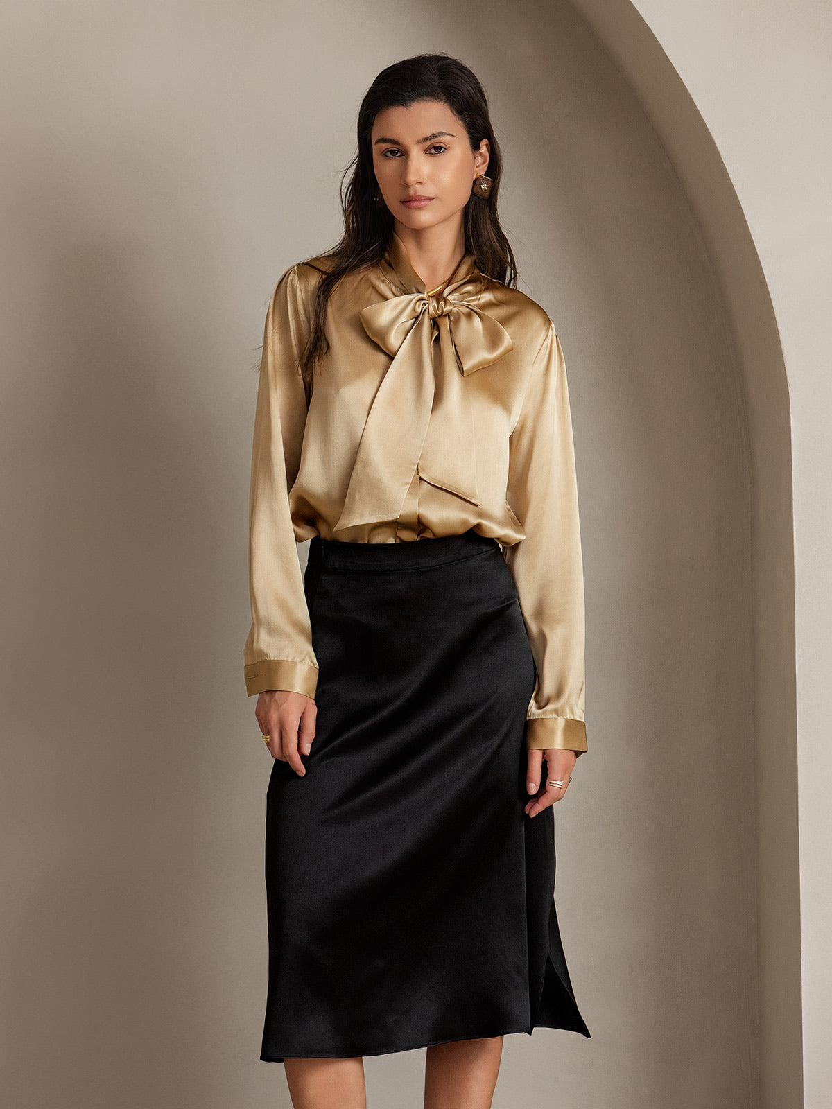 [Black] SilkSilky-UK 19Momme Silk Skirt 001