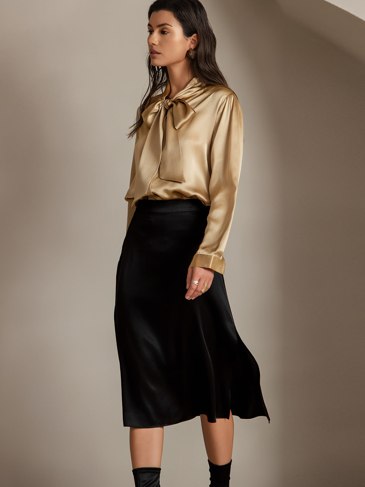 [Black] SilkSilky-UK 19Momme Silk Skirt 004