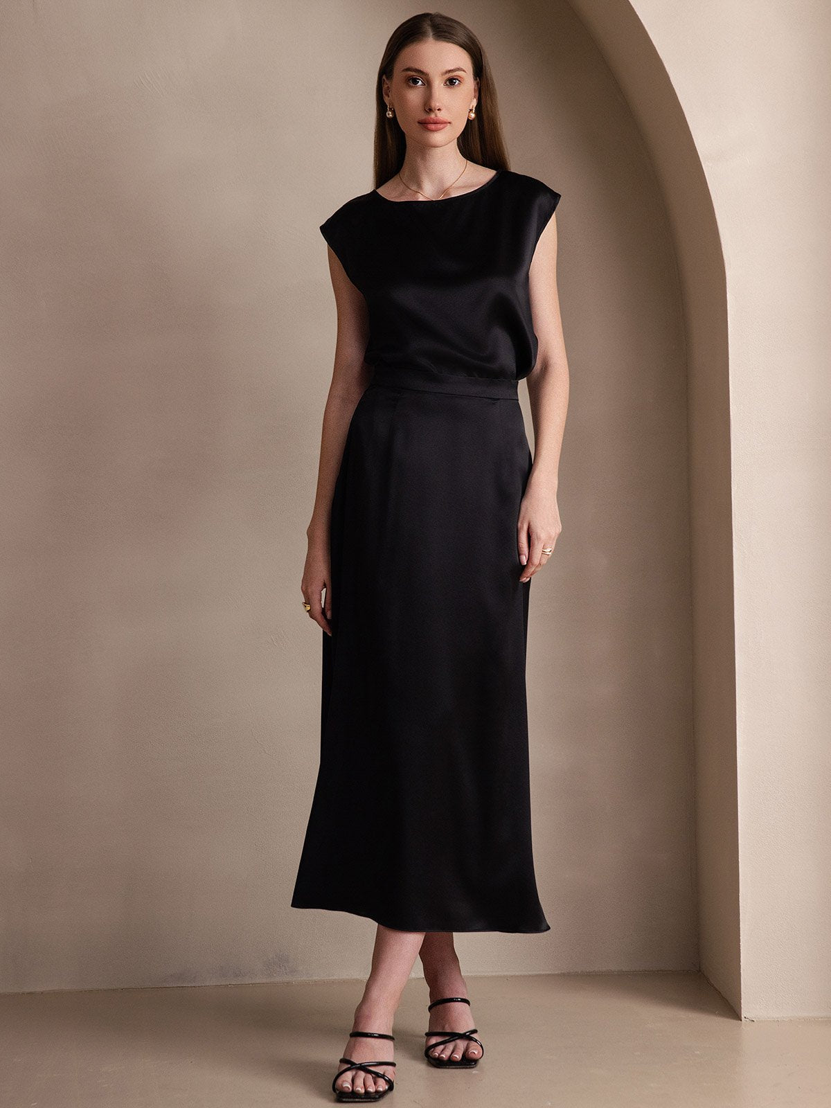 [Black] SilkSilky-UK 19Momme Silk Skirt 005