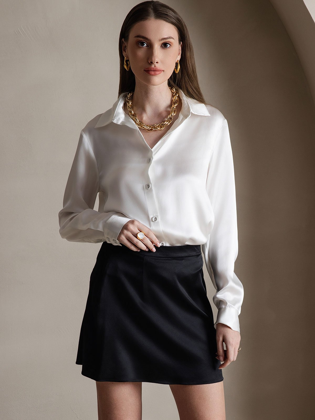[Black] SilkSilky-UK 19Momme Silk Skirt 005