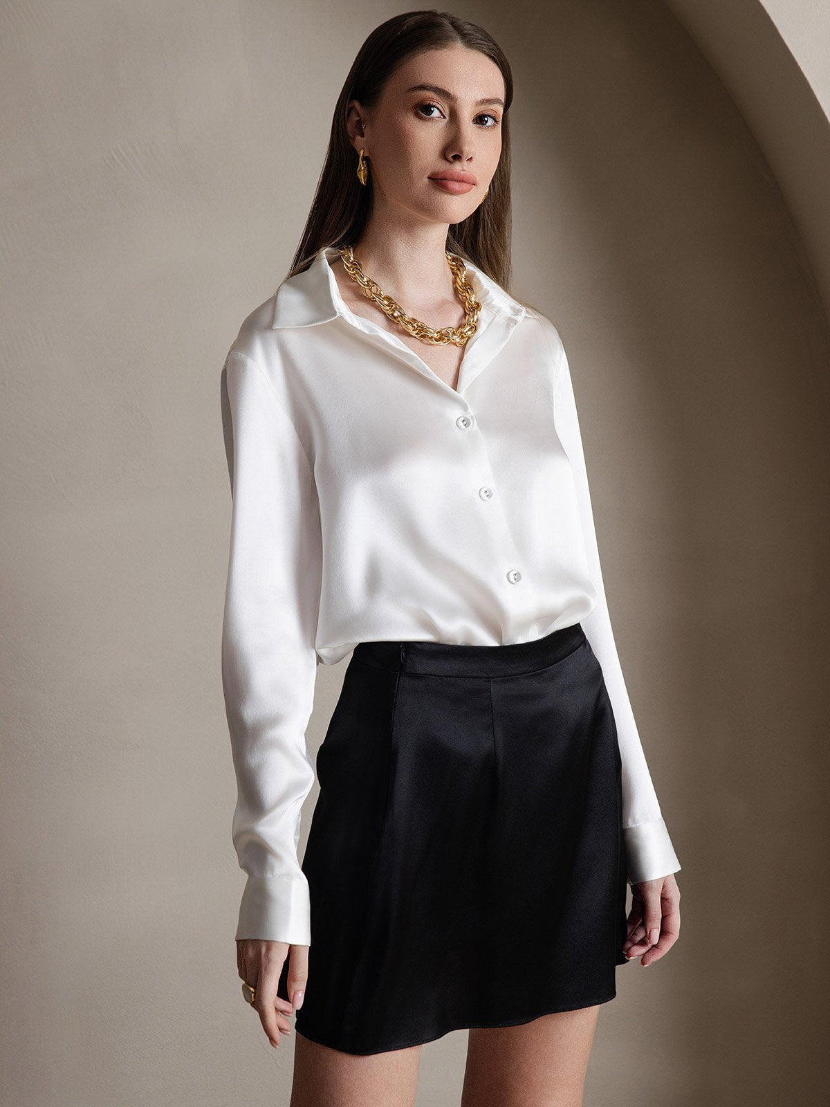 [Black] SilkSilky-UK 19Momme Silk Skirt 006