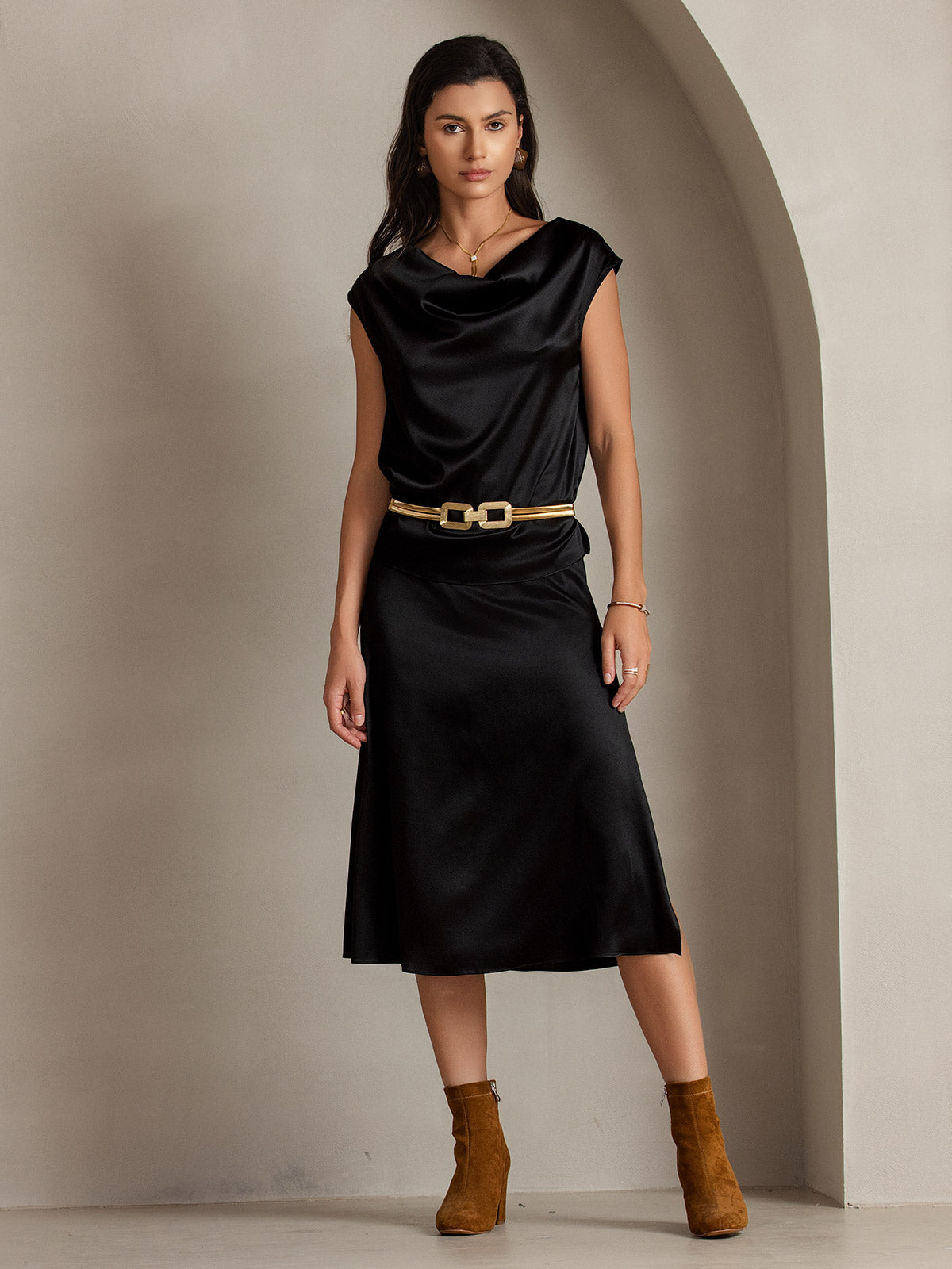 [Black] SilkSilky-UK 19Momme Silk Skirt 007