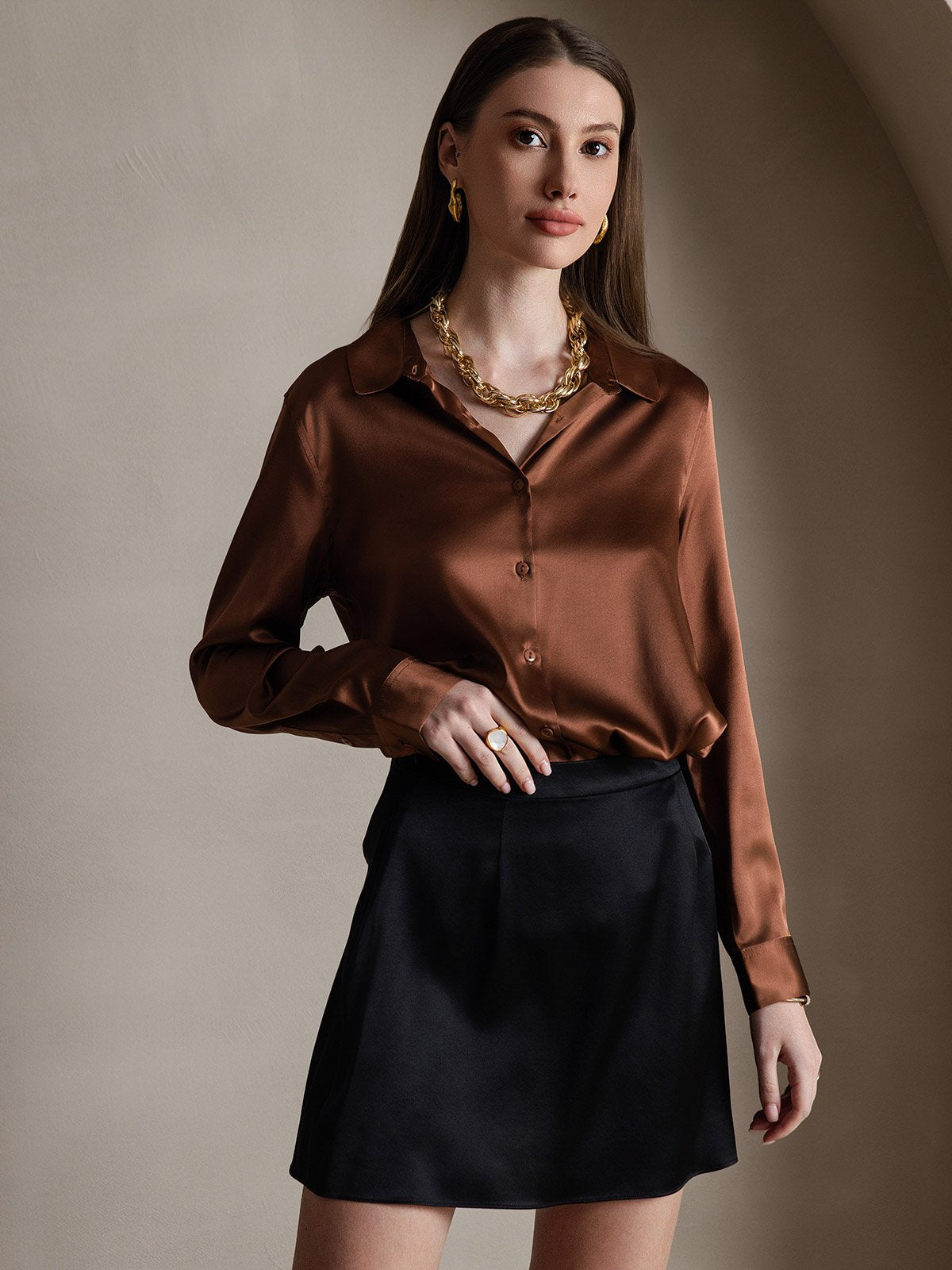 [Black] SilkSilky-UK 19Momme Silk Skirt 007