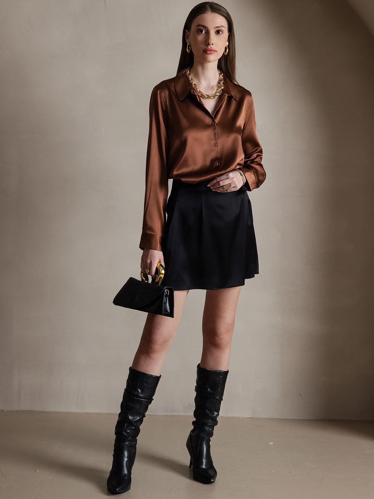 [Black] SilkSilky-UK 19Momme Silk Skirt 008
