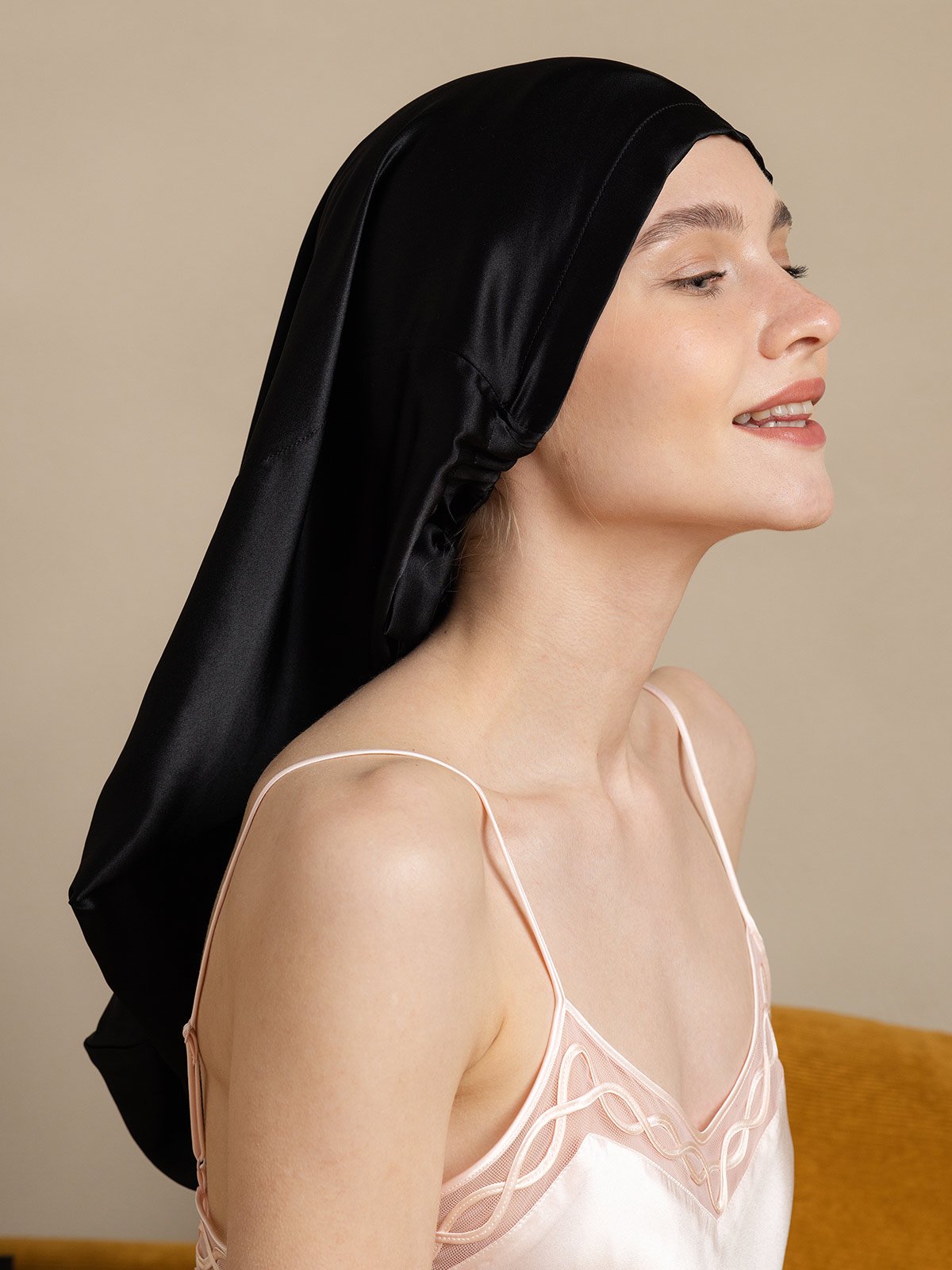 [Black] SilkSilky-UK 19Momme Silk Sleep Cap 001