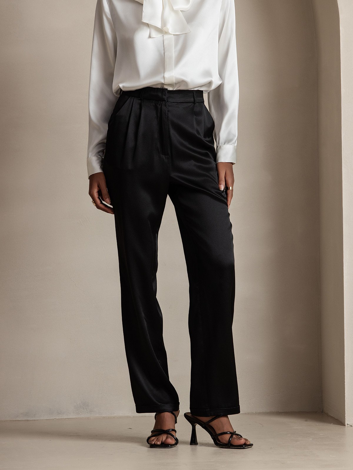 [Black] SilkSilky-UK 19Momme Silk Womens Pants 001