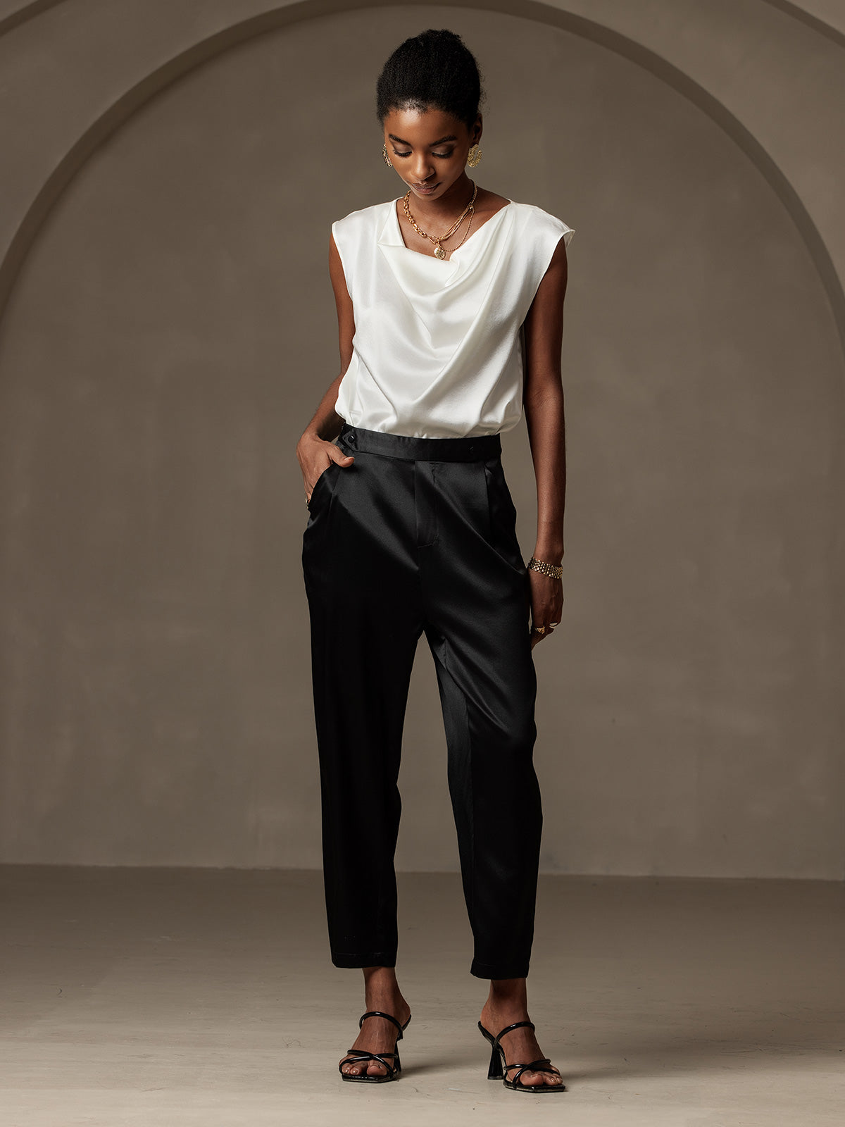 [Black] SilkSilky-UK 19Momme Silk Womens Pants 001