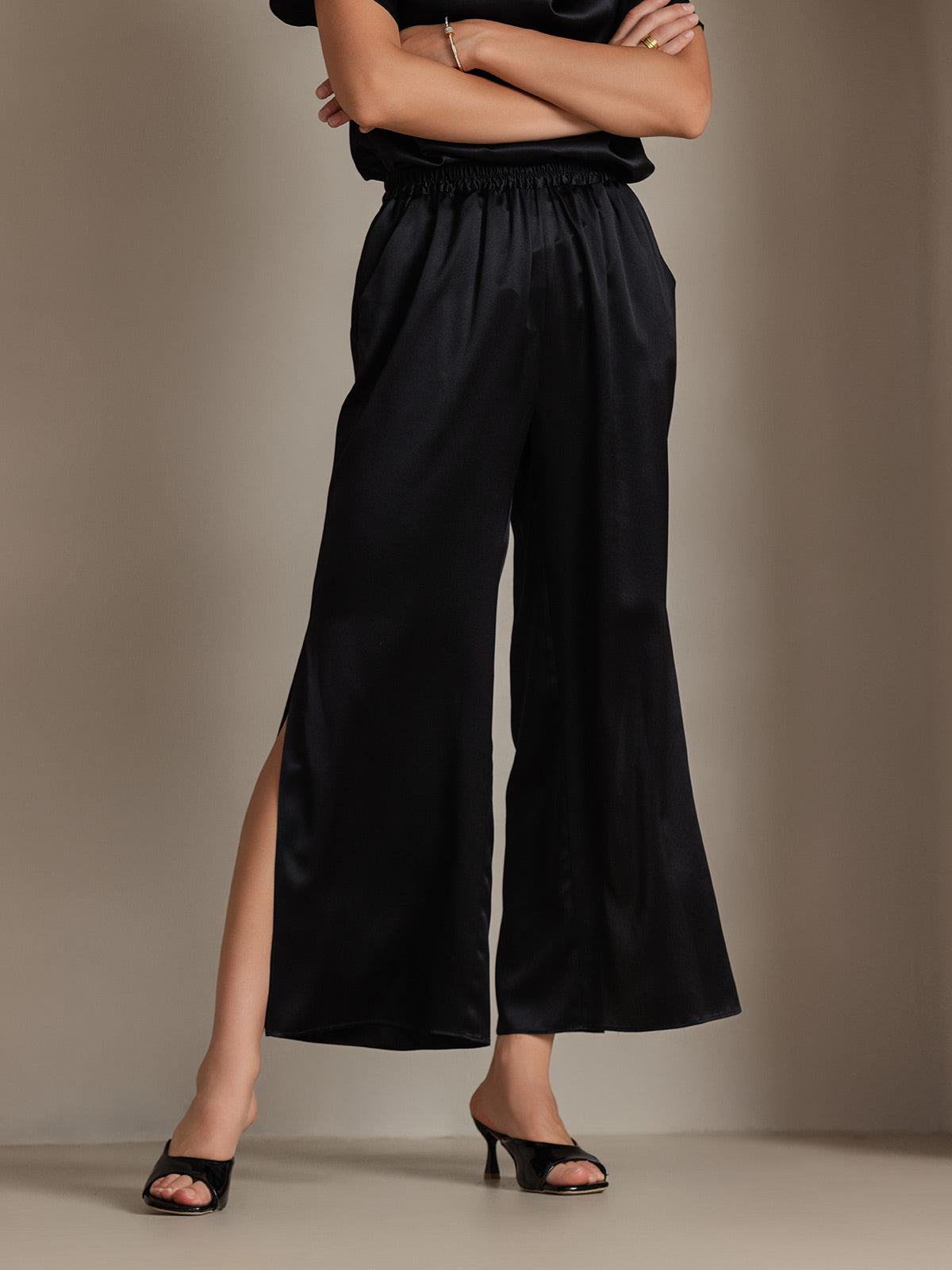 [Black] SilkSilky-UK 19Momme Silk Womens Pants 001