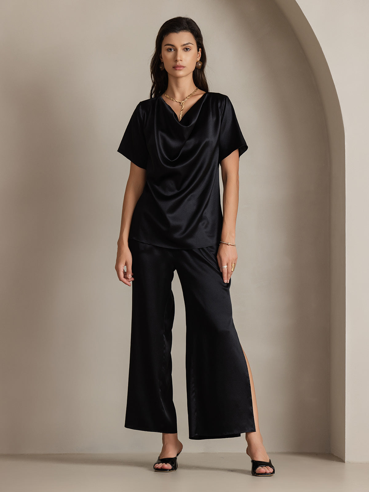 [Black] SilkSilky-UK 19Momme Silk Womens Pants 005