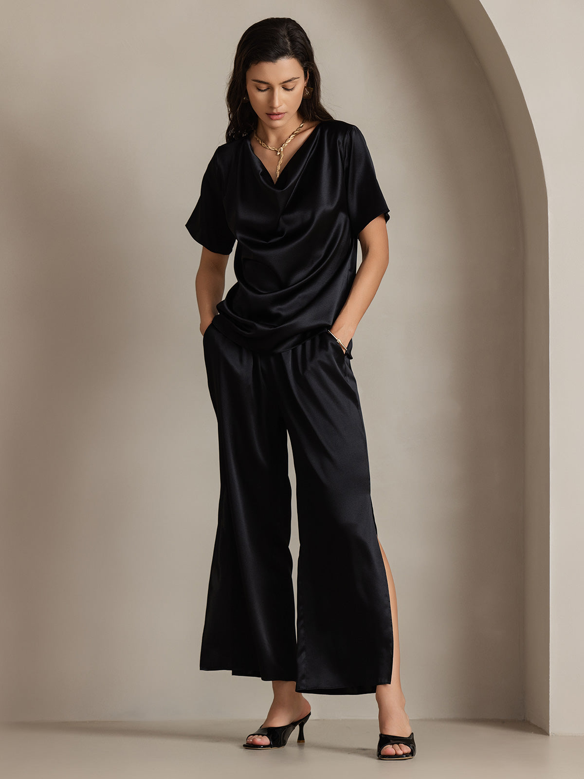 [Black] SilkSilky-UK 19Momme Silk Womens Pants 006