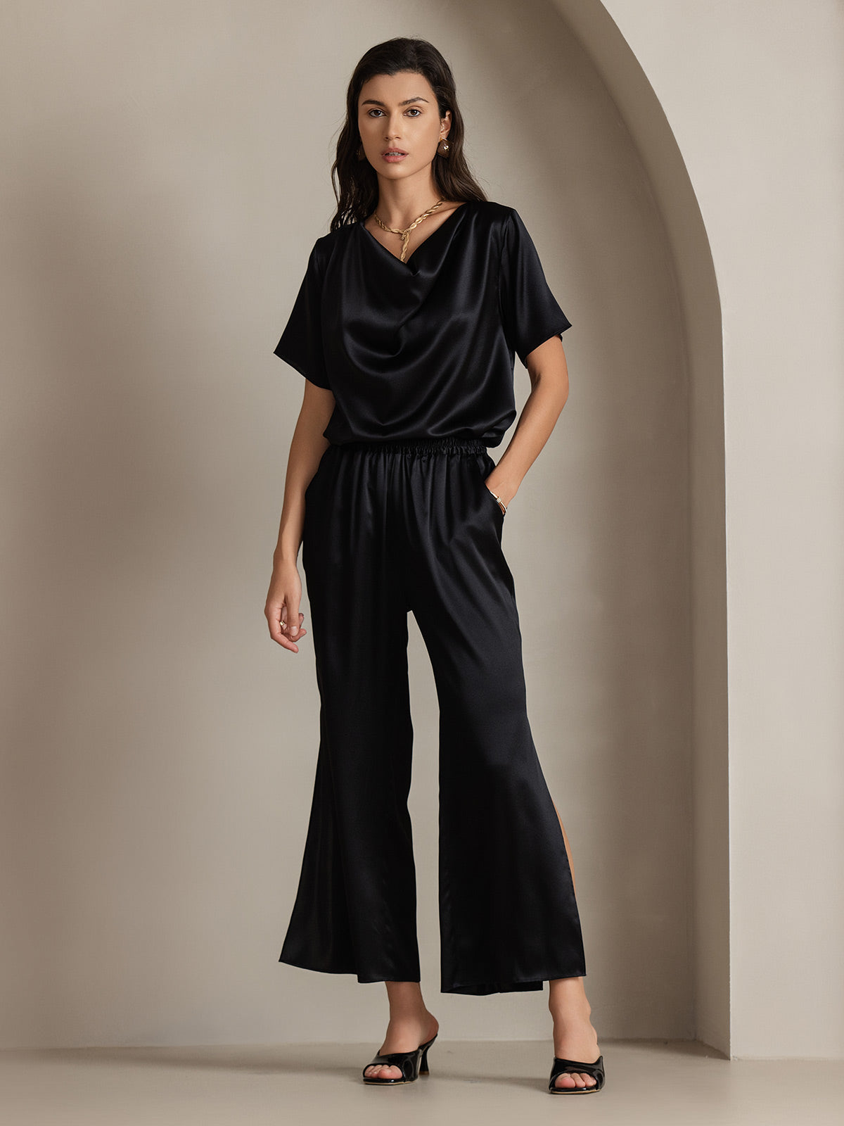 [Black] SilkSilky-UK 19Momme Silk Womens Pants 007