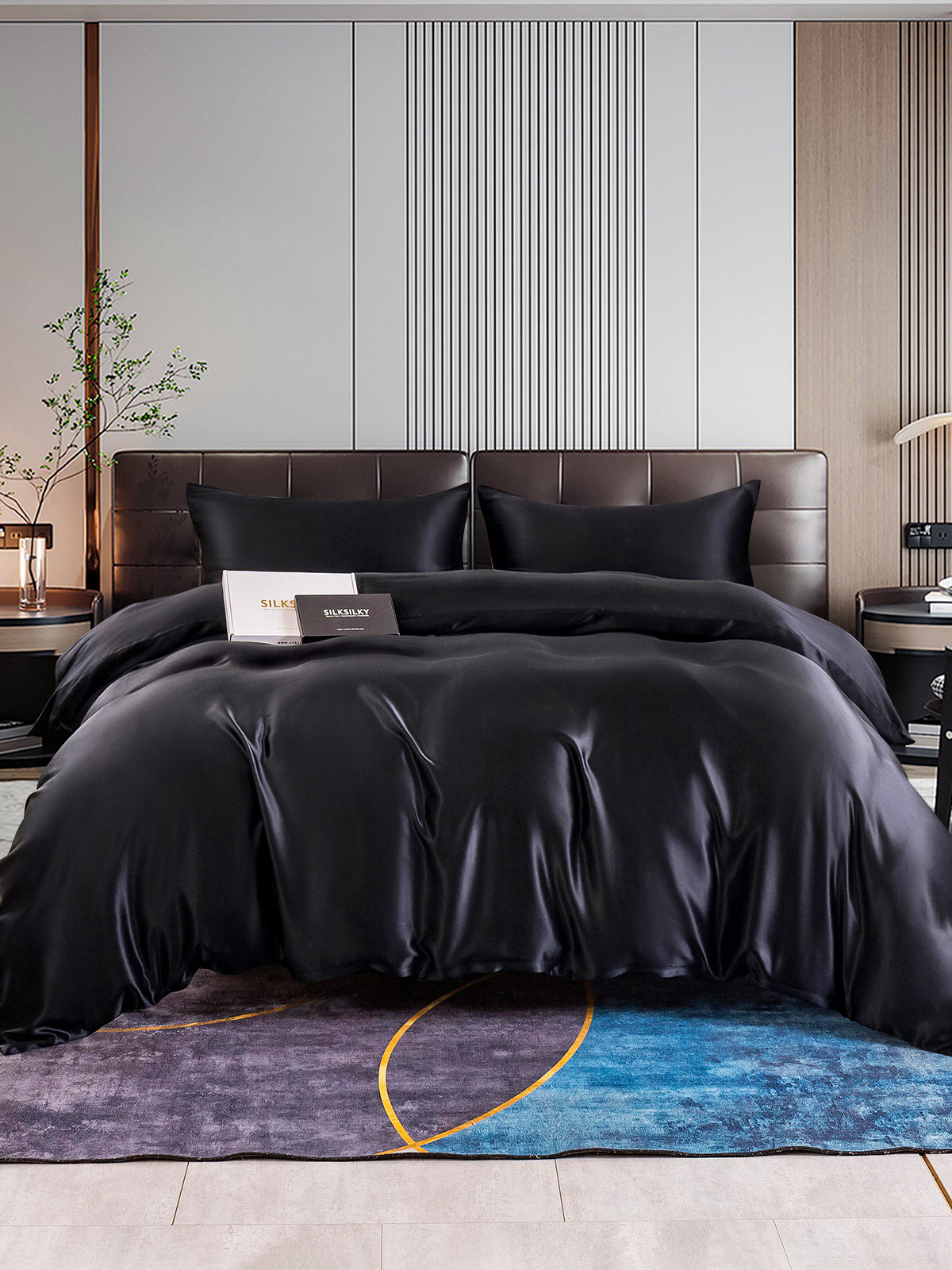 [Black] SilkSilky-UK 22Momme Pure Silk Bedding Set 001