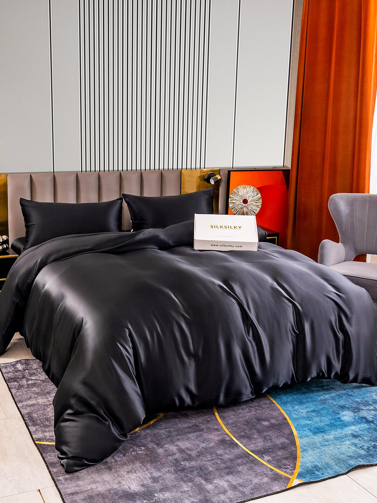 [Black] SilkSilky-UK 22Momme Pure Silk Bedding Set 002