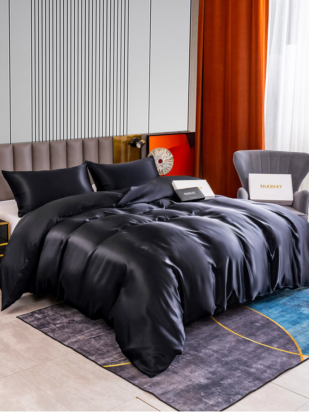 [Black] SilkSilky-UK 22Momme Pure Silk Bedding Set 002