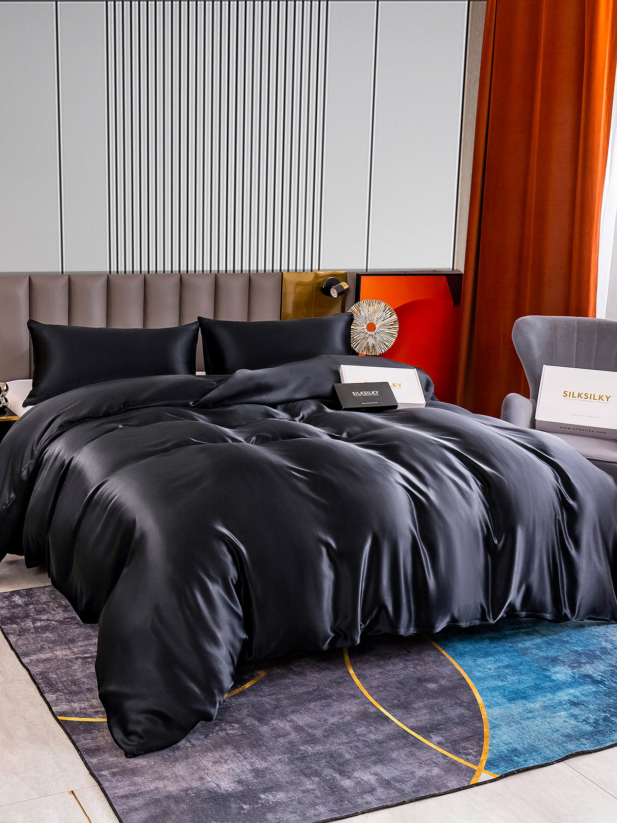 [Black] SilkSilky-UK 22Momme Pure Silk Bedding Set 003