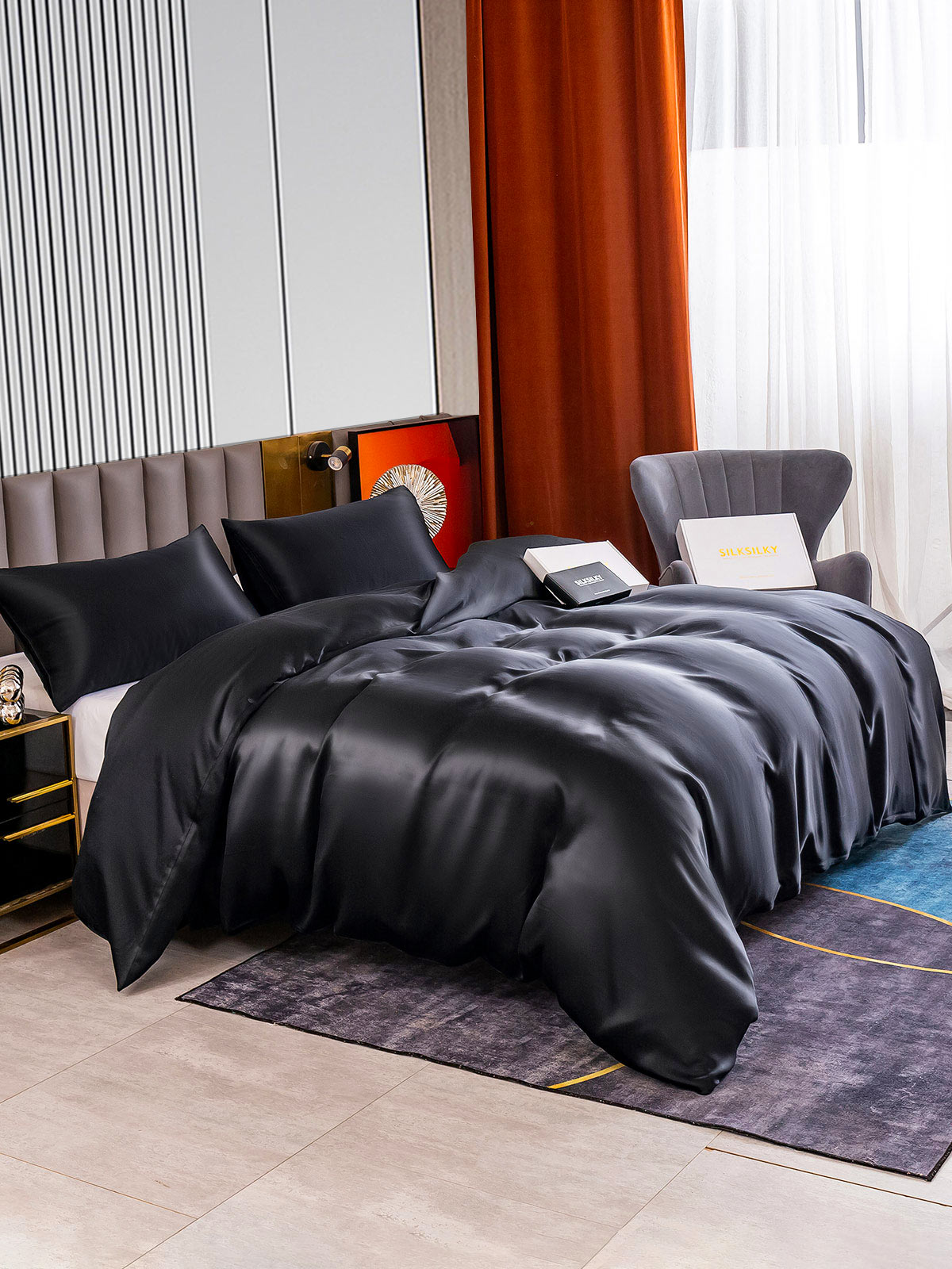 [Black] SilkSilky-UK 22Momme Pure Silk Bedding Set 004