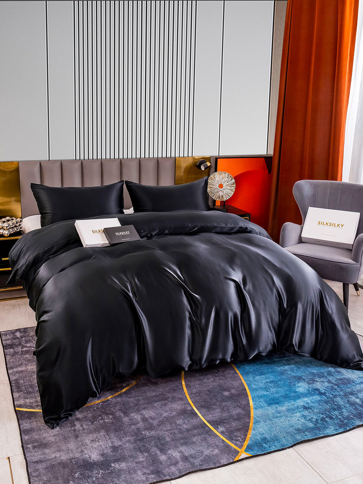 [Black] SilkSilky-UK 22Momme Pure Silk Bedding Set 005