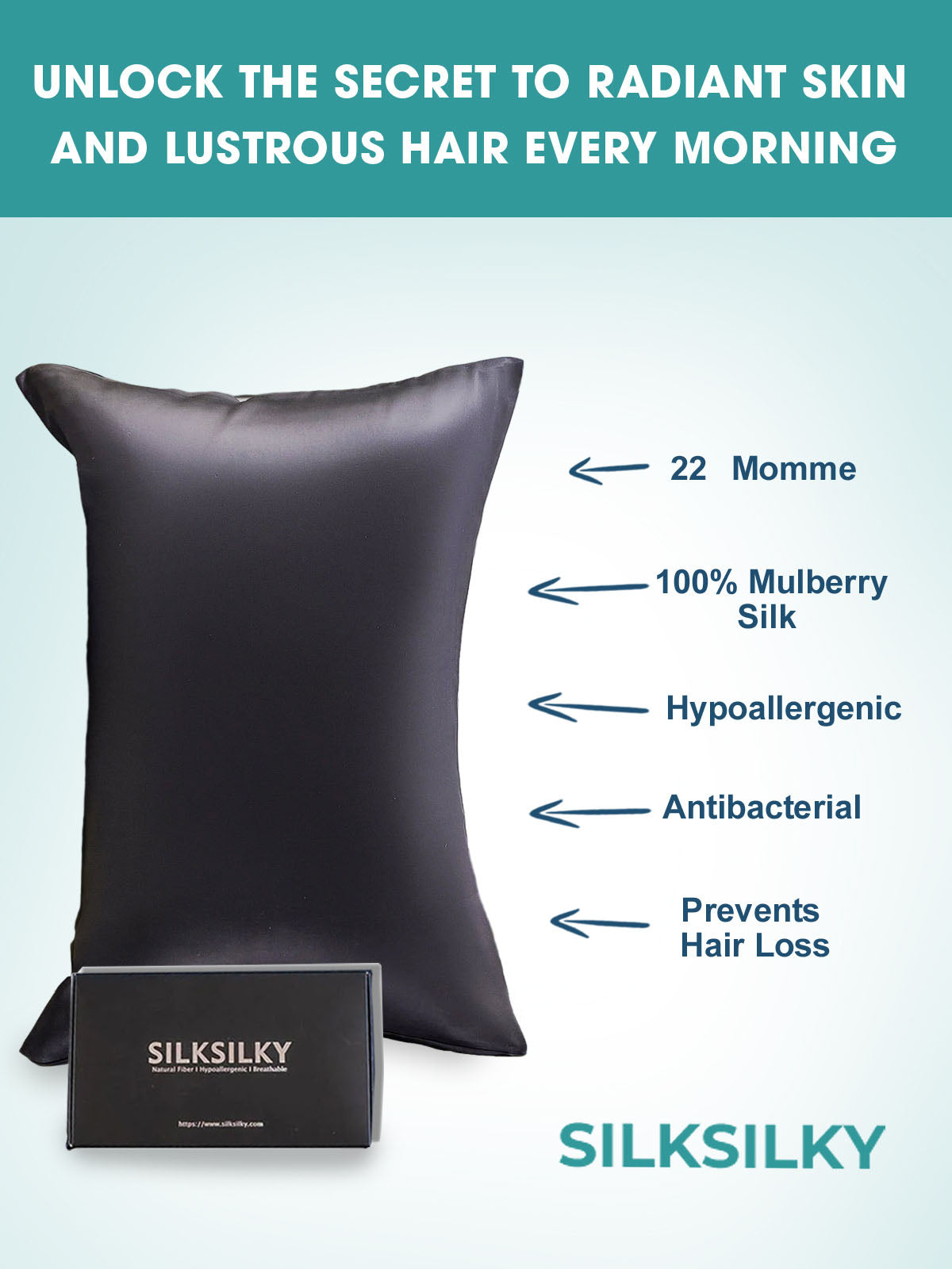 [Black] SilkSilky-UK 22Momme Pure Silk Pillowcase 003
