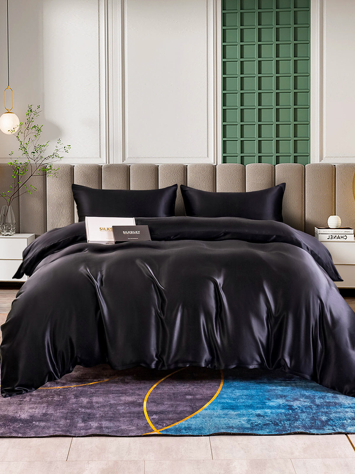 [Black] SilkSilky-UK 25Momme Pure Silk Bedding Set 001