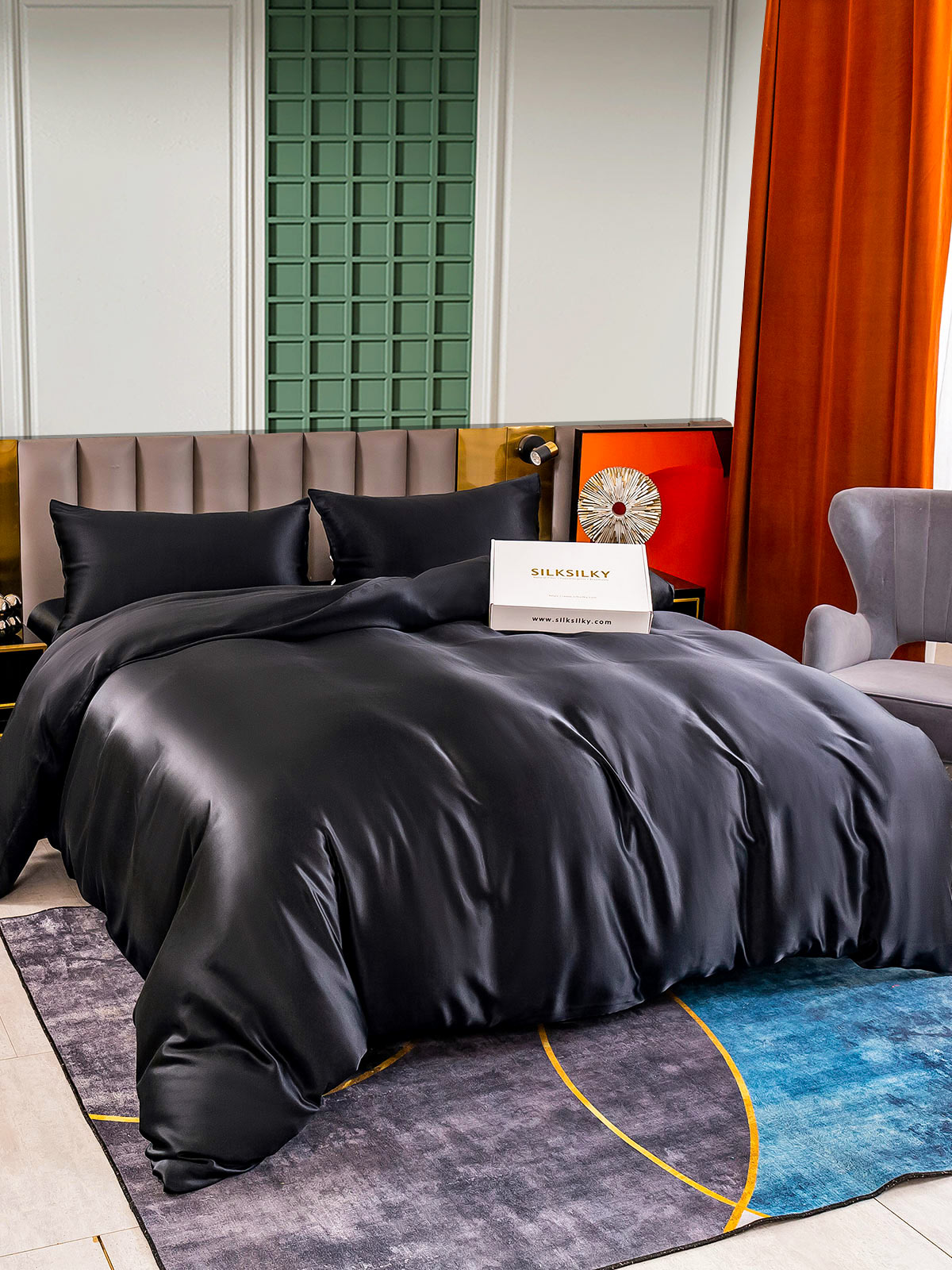 [Black] SilkSilky-UK 25Momme Pure Silk Bedding Set 002