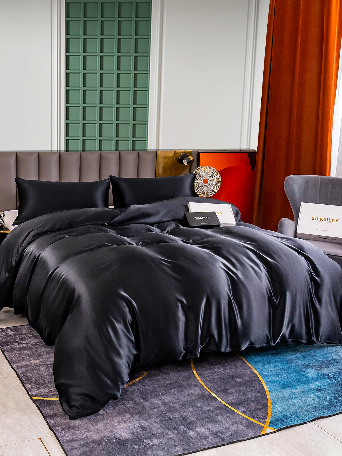 [Black] SilkSilky-UK 25Momme Pure Silk Bedding Set 003